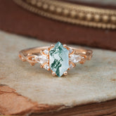 Nature-Inspired Classic 4-Prong Hexagonal-Cut Moss Agate Engagement Ring